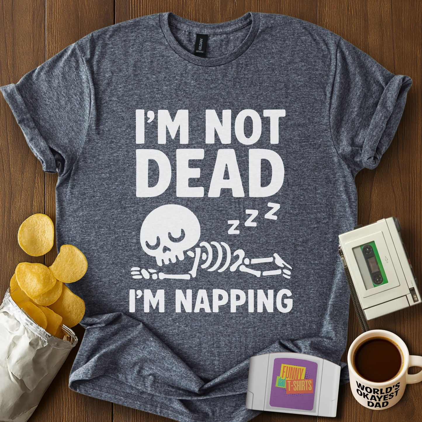 "I'm Not Dead, I'm Napping" Funny Skeleton T-Shirt