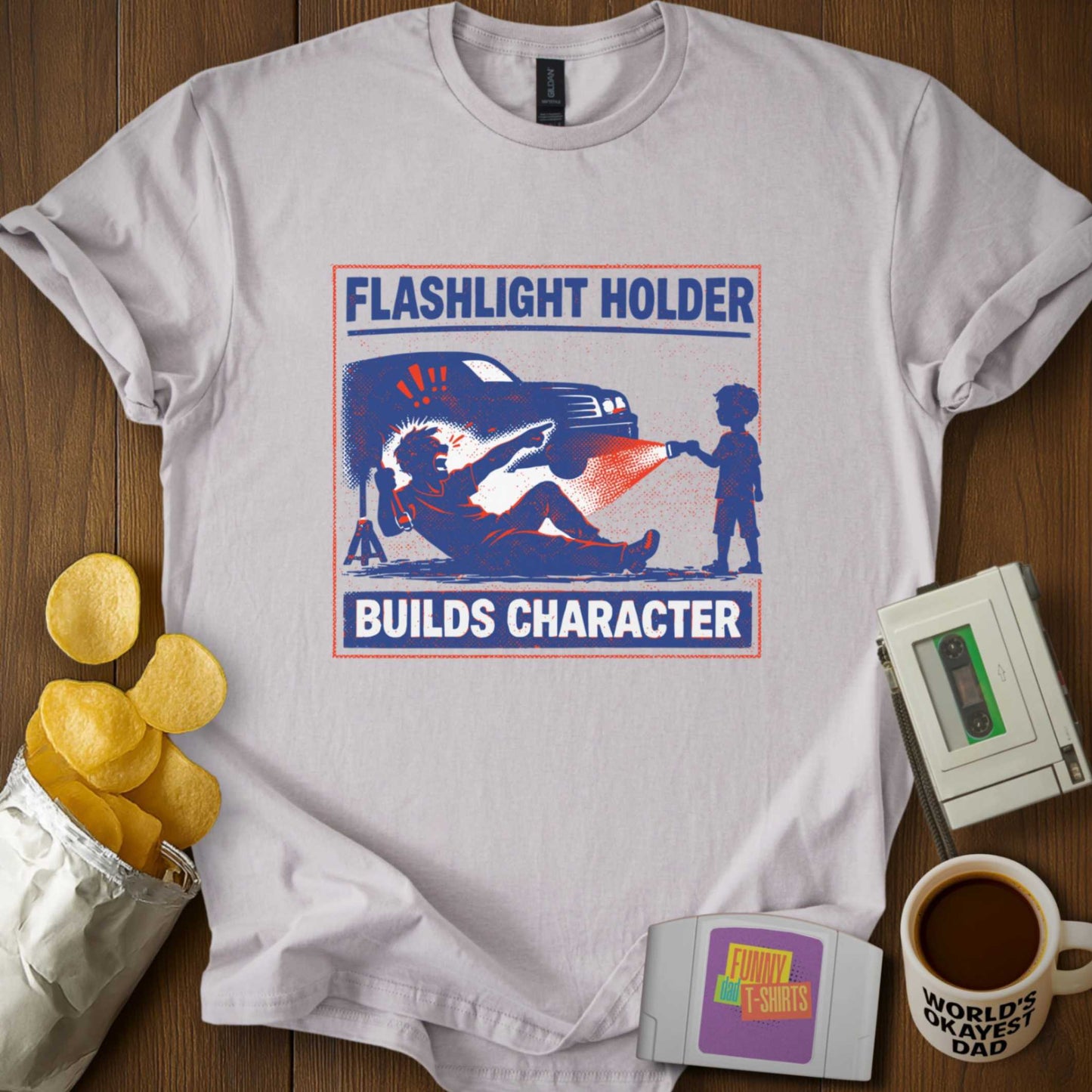 Flashlight Holding Builds Character Tee