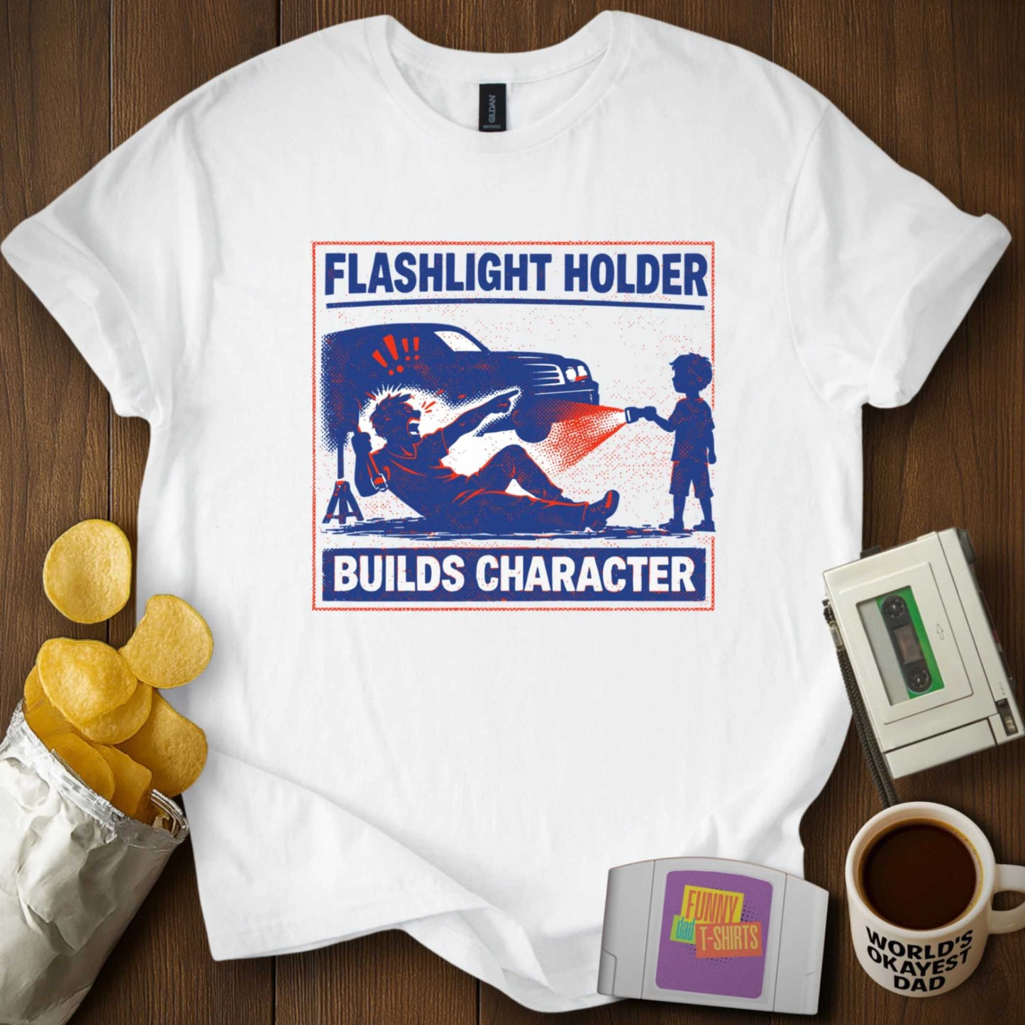 Flashlight Holding Builds Character Tee