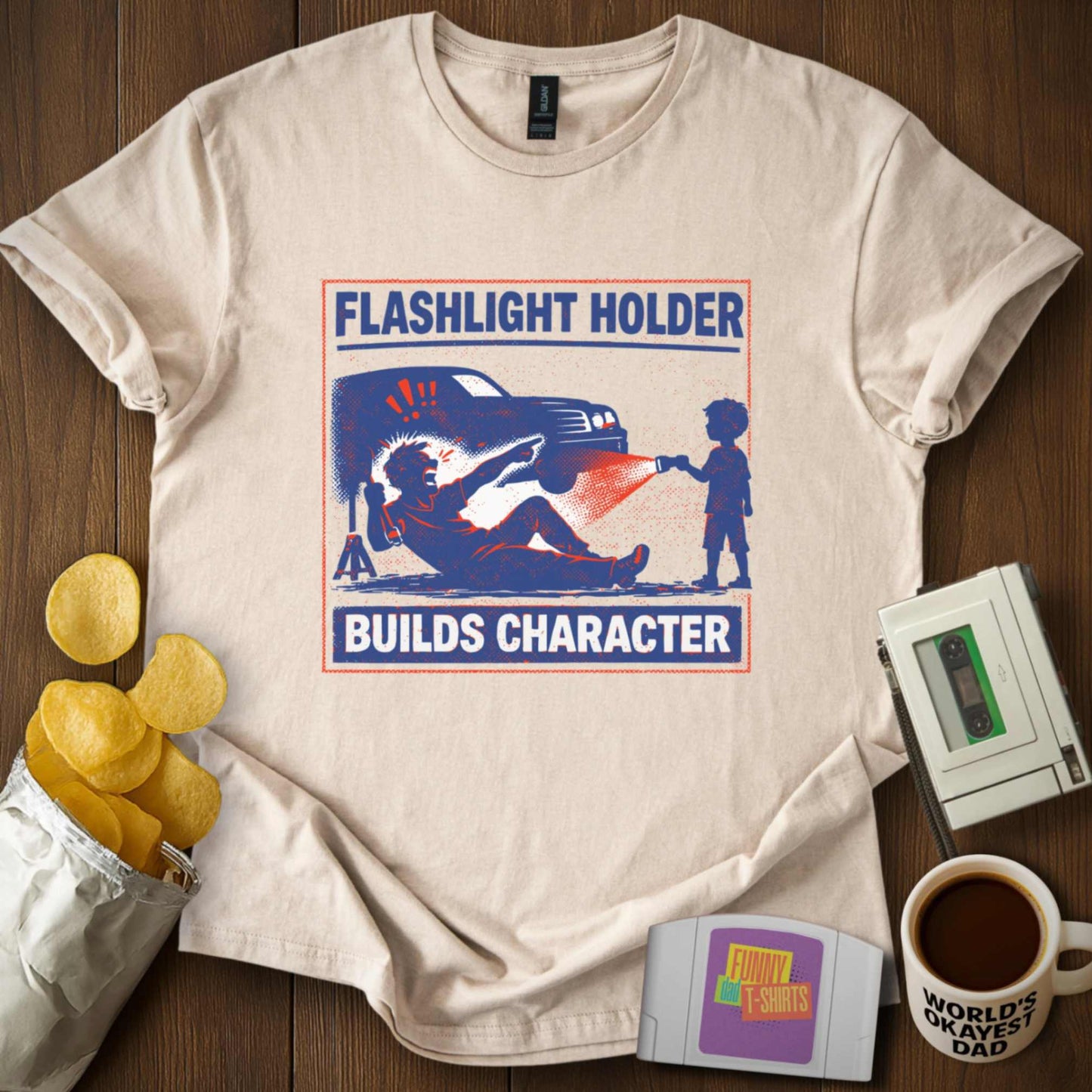 Flashlight Holding Builds Character Tee